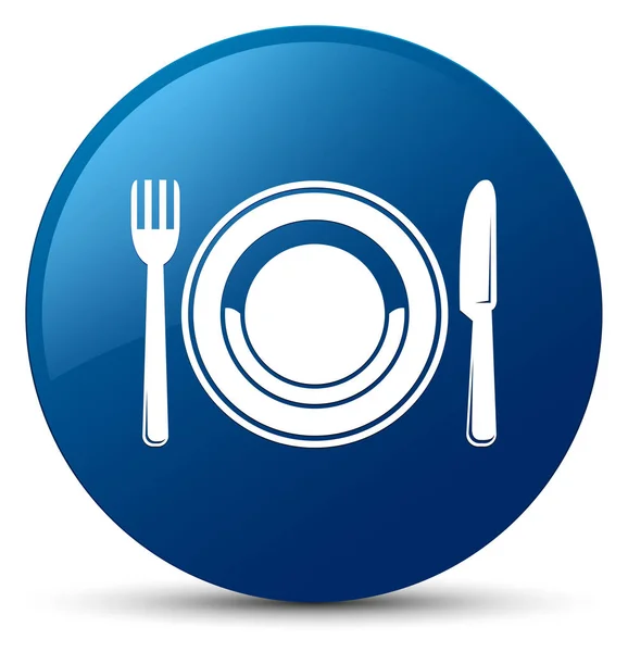 Піктограма харчової пластини синя кругла кнопка — стокове фото