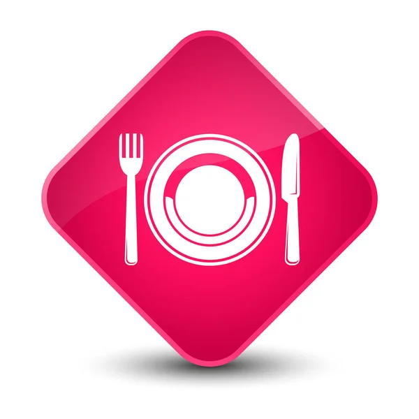Elegantní růžový diamant tlačítko jídlo deska ikona — Stock fotografie