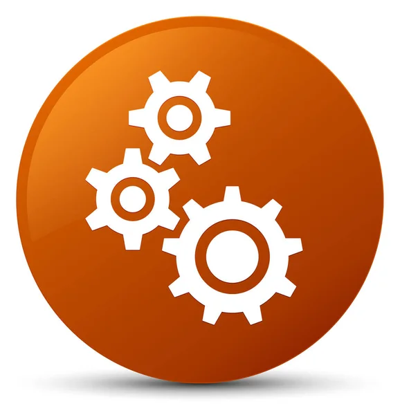 Gears icon brown round button — Stock Photo, Image
