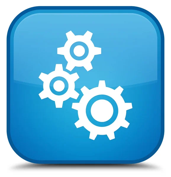 Gears icon special cyan blue square button — Stock Photo, Image