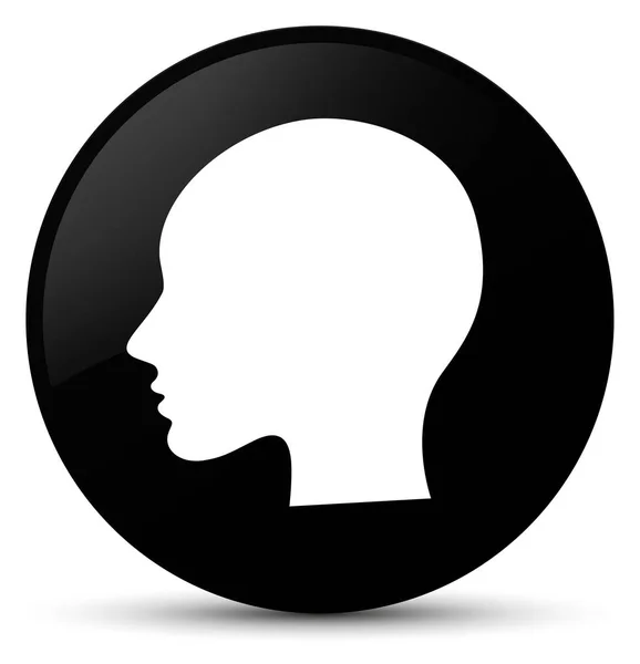 Κεφάλι γυναίκας πρόσωπο εικονίδιο μαύρο στρογγυλό κουμπί — Φωτογραφία Αρχείου