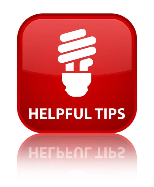 Helpful tips (bulb icon) special red square button — Stock Photo, Image