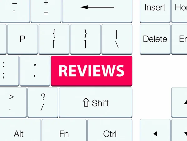 Recensioner-rosa tangentbord knappen — Stockfoto