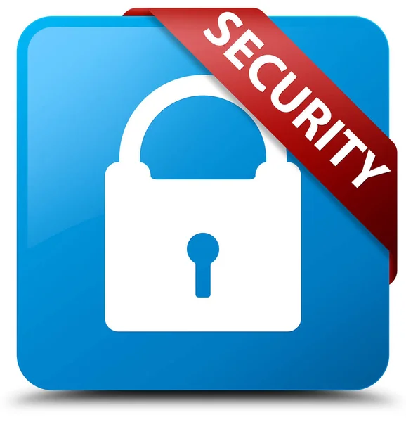 Security (padlock icon) cyan blue square button red ribbon in co — Stock Photo, Image