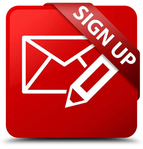 Sign up (edit mail icon) red square button red ribbon in corner