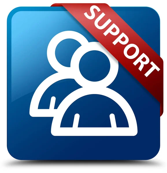 Support (group icon) blue square button red ribbon in corner — Stock Photo, Image