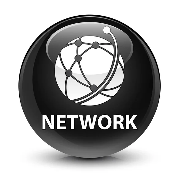 Network (global network icon) glassy black round button — Stock Photo, Image