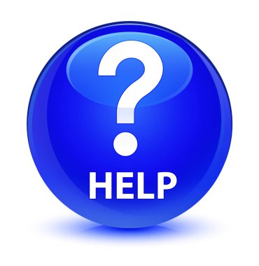 Yardım (soru simgesi) cam gibi mavi yuvarlak düğmesi
