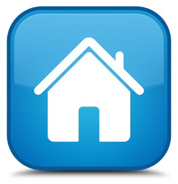 Ev simgesini özel camgöbeği mavi kare düğme