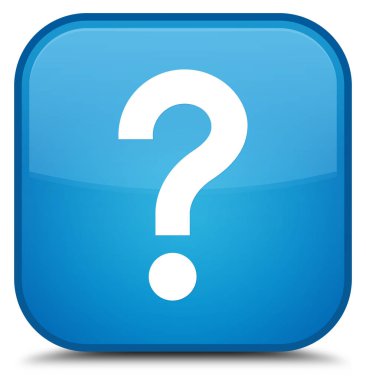 Soru işareti simgesini özel camgöbeği mavi kare düğme