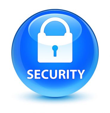 Güvenlik (asma kilit simgesi) camsı camgöbeği mavi yuvarlak düğmesi