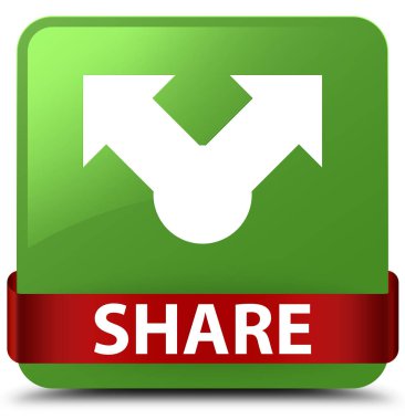 Yumuşak yeşil kare düğme kırmızı kurdele orta paylaşmak