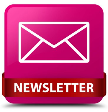 Bülten pembe kare düğme kırmızı kurdele orta