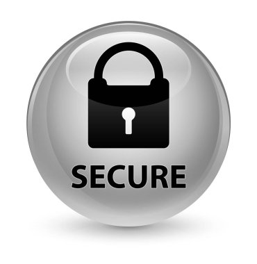 (Asma kilit simgesi) cam gibi beyaz yuvarlak düğmesini güvenli