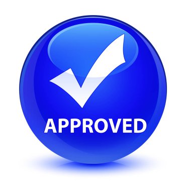 Onaylı (simge doğrulama) cam gibi mavi yuvarlak düğmesi