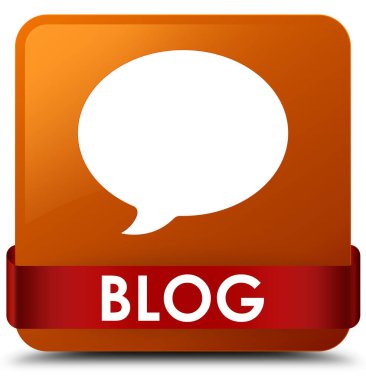 Blog (görüşme simgesi) kahverengi kare düğme kırmızı kurdele middl