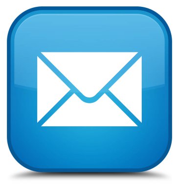 E-posta kutsal kişilerin resmi özel camgöbeği mavi kare düğme