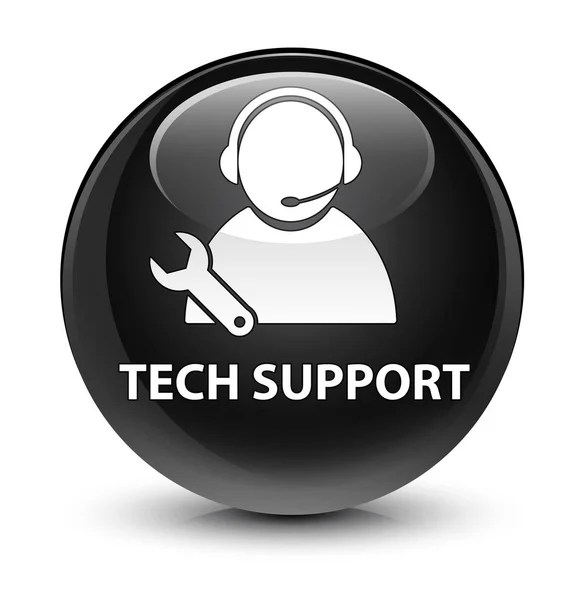 Tech support szklisty czarny okrągły przycisk — Zdjęcie stockowe