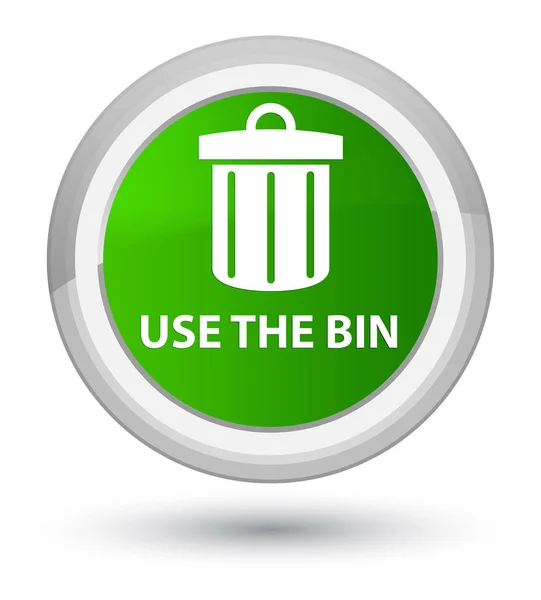 使用 bin (垃圾图标) 绿色圆形按钮 — 图库照片