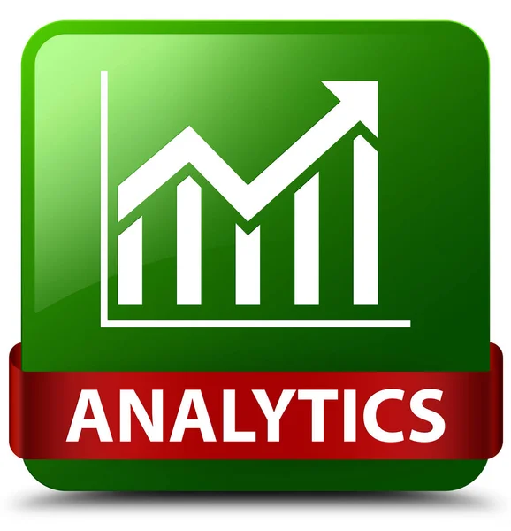 Analytics (statystyki ikona) zielony przycisk kwadratowy czerwoną wstążką w mi — Zdjęcie stockowe