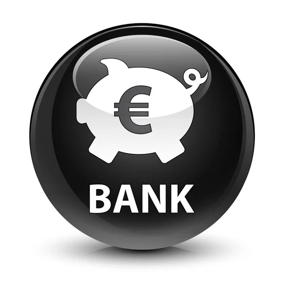 银行 (存钱罐欧元符号) 玻璃黑色圆形按钮 — 图库照片