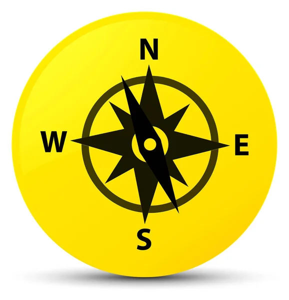Žluté kulaté tlačítko kompasu ikona — Stock fotografie