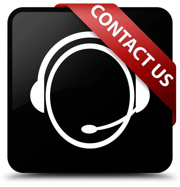 Contact us (customer care icon) black square button red ribbon i — Stock Photo, Image