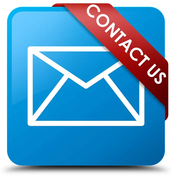 Contact us (email icon) cyan blue square button red ribbon in co