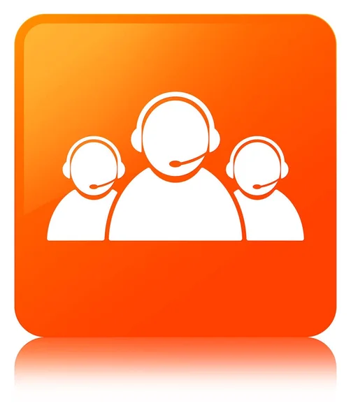 Pulsante quadrato arancione icona del team di assistenza clienti — Foto Stock