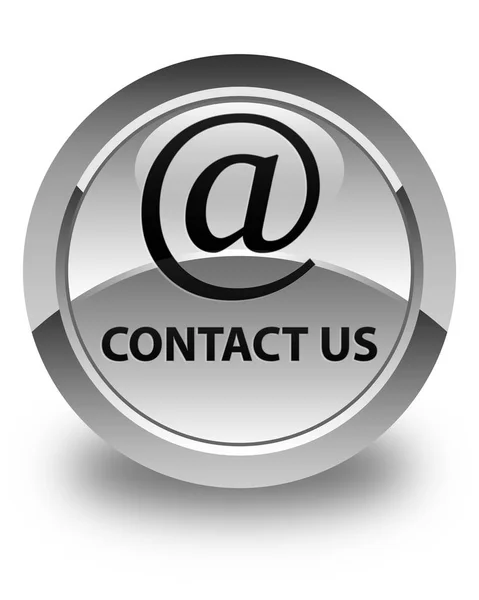 Contacte-nos (ícone de endereço de e-mail) botão redondo branco brilhante — Fotografia de Stock