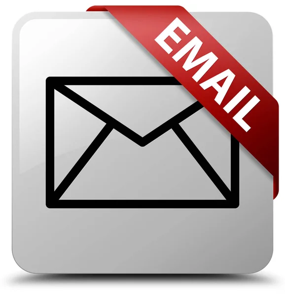 E-posta beyaz kare düğme kırmızı kurdele köşesinde — Stok fotoğraf