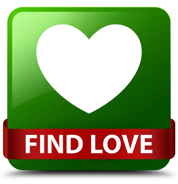 Encontrar amor verde quadrado botão fita vermelha no meio — Fotografia de Stock