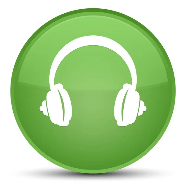 Fejhallgató ikon speciális puha zöld kerek gomb — Stock Fotó