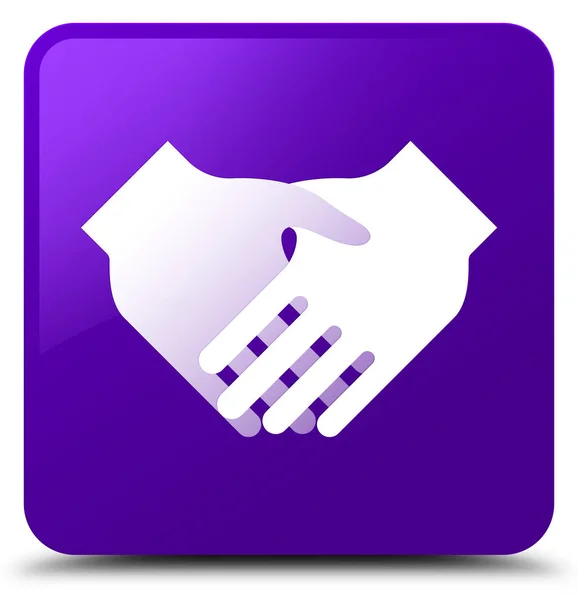 Tombol persegi ikon jabat tangan ungu — Stok Foto