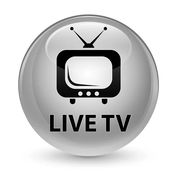 Live tv glassy white round button — Stock Photo, Image