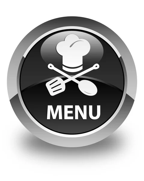 Меню (іконка ресторану) глянцева чорна кругла кнопка — стокове фото