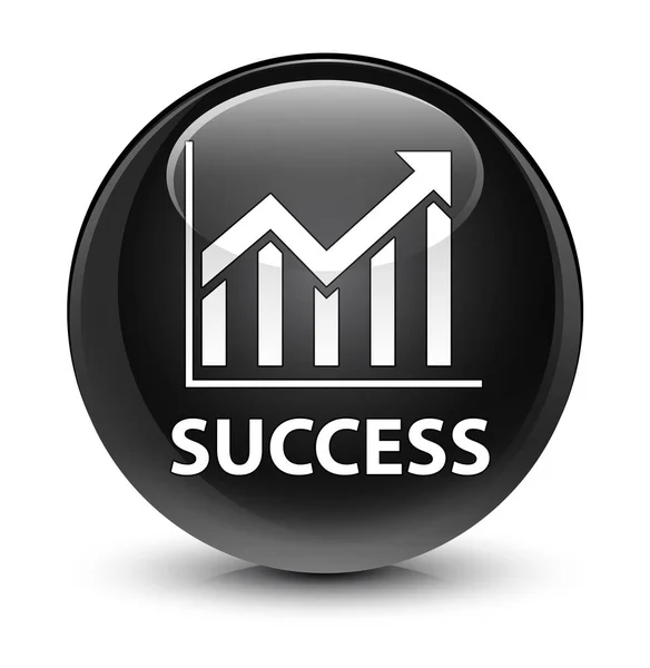 Sucesso (ícone de estatísticas) botão redondo preto vítreo — Fotografia de Stock