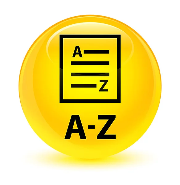 A-Z (icono de la página de lista) botón redondo amarillo vidrioso — Foto de Stock
