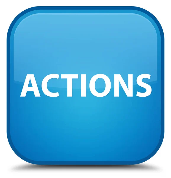 Ações ciano especial botão quadrado azul — Fotografia de Stock