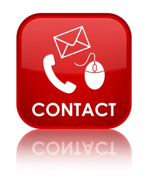 Kapcsolat (telefon e-mail és egér ikon) piros különleges négyzet gomb — Stock Fotó