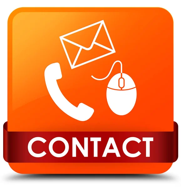 İletişim (telefon e-posta ve fare simgesi) turuncu kare kırmızı RI düğme — Stok fotoğraf