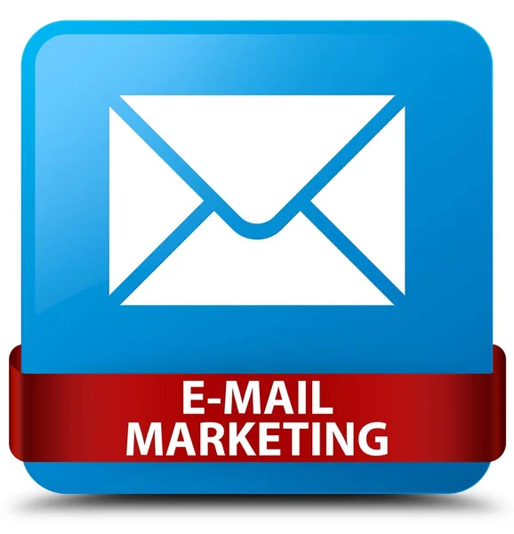 E-mail marketing ciano blu quadrato pulsante rosso nastro nel mezzo — Foto Stock