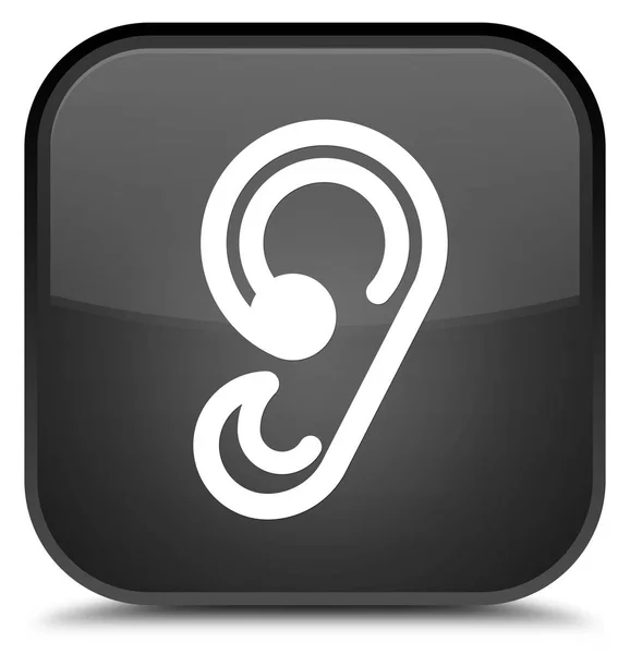 귀 아이콘 특별 한 검은 사각형 버튼 — 스톡 사진