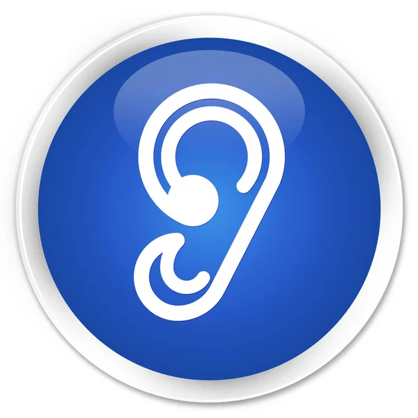 Icono de la oreja botón redondo azul premium — Foto de Stock