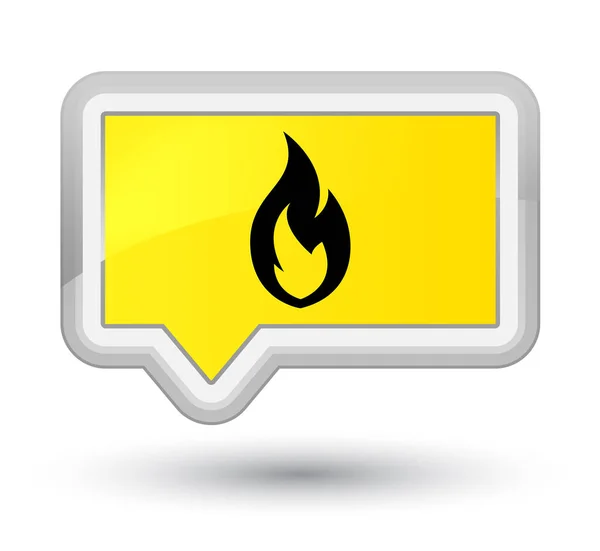 Icône de flamme de feu bouton de bannière jaune premier — Photo