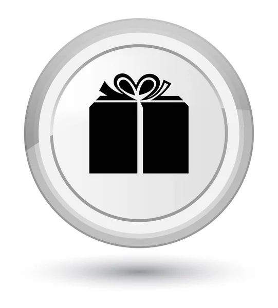 Boîte cadeau icône premier bouton rond blanc — Photo