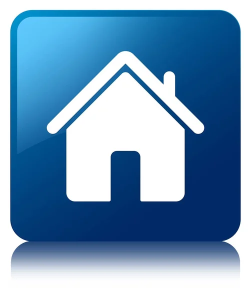Icône maison bouton carré bleu — Photo