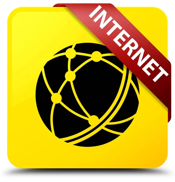Internet (ícone de rede global) amarelo quadrado botão fita vermelha i — Fotografia de Stock
