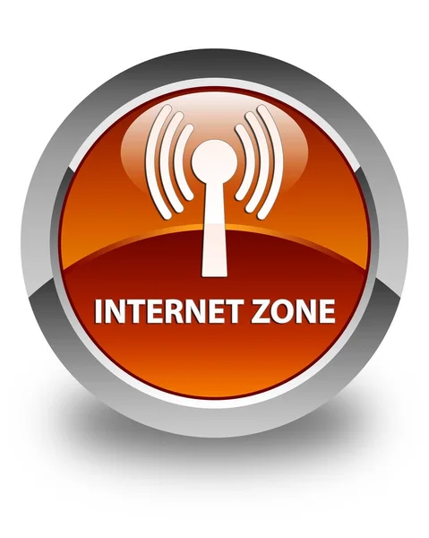 Блестящая коричневая круглая кнопка в зоне интернета — стоковое фото