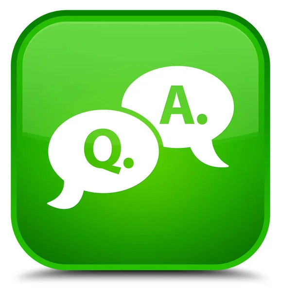 Pregunta respuesta burbuja icono especial botón cuadrado verde — Foto de Stock